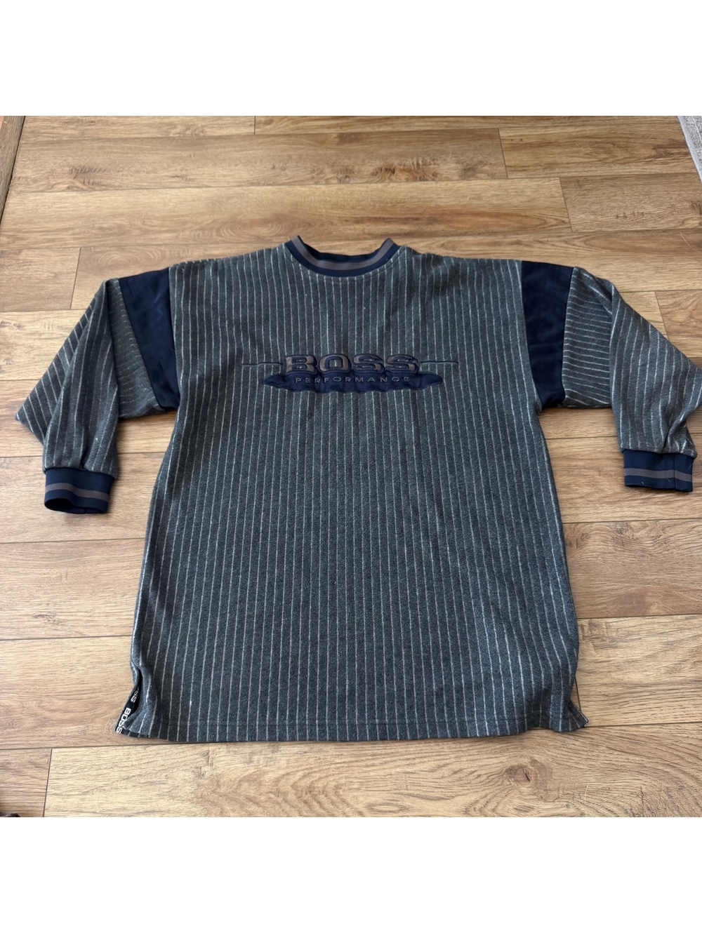 Vtg 90s Boss Performance Fleece Pinstripe Shirt Men XL